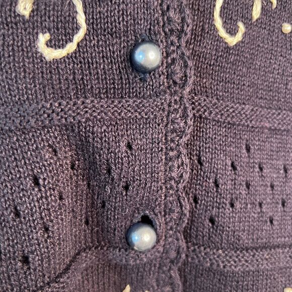 Worthington Vintage Navy Embroidered Crochet Knit Short Sleeve Sweater Large - Picture 7 of 11